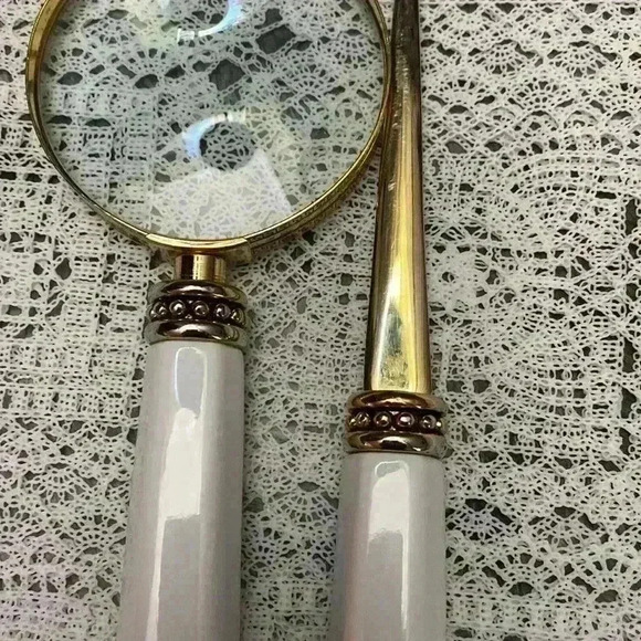 Vintage Cobalt Blue & White Porcelain Desk Set,  Magnifying Glass, Letter Opener - Picture 4 of 16